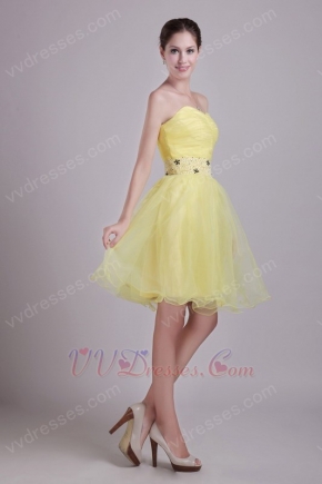 Yellow Sweetheart Short Skirt Organza Cocktail Dress