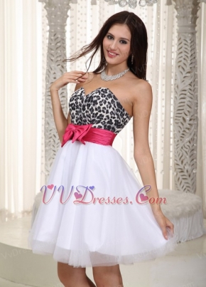 White A-line Leopard Prom Dress Short Skirt With Bowknot Unique