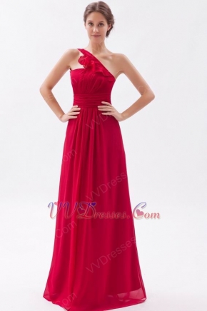 One Shoulder Ruffled Strap A-line Wine Red 2014 Prom Dress