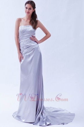 Fashionable Strapless Silver Evening Dress For Cheap