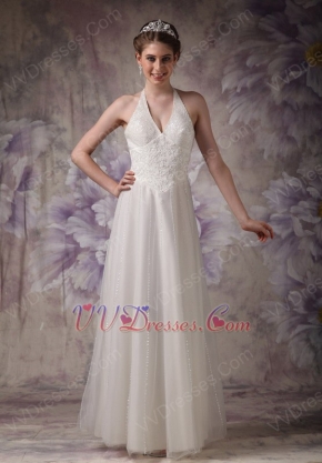 Pretty Halter Appliqued Wedding Dress For 2014 Bride