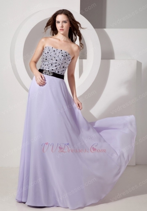 Strapless Lavender Chiffon Prom Dress With Crystals Decorate