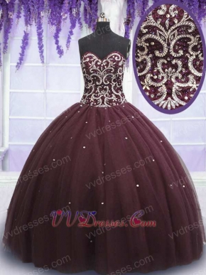 Burgundy Flat Multilayer Tulle Round Cake Quinceanera Gown With Slip