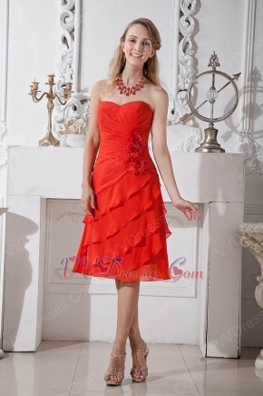 Scarlet Chiffon Layers Skirt Graduation Dress With Flowers