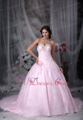 Fashionbale Sweetheart Pink Bridal Gown With Chapel Train Low Price