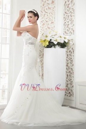Beautiful Sweetheart Crystal Mermaid Chapel Ivory Wedding Dress