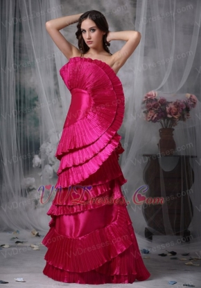 Deep Pink Layers Prom Dress With Unique Fan Design Inexpensive