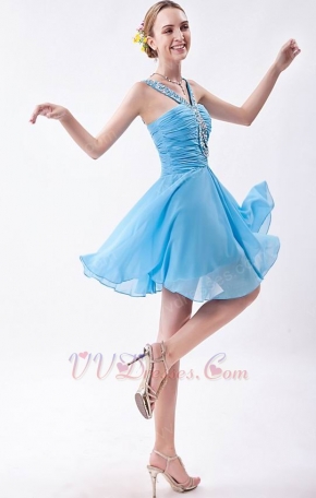 Girls Best Choose V-Neck Sky Blue Graduation Dress