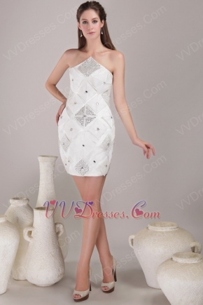 White Sheath Halter Beaded Mini Skirt Prom Dress