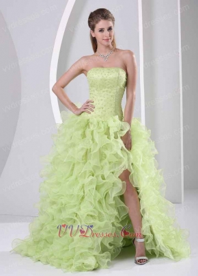 Yellow Green Silt Curly Rullfes Quinceanera Prom Gift Dress By Organza