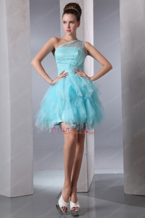 Cute One Shoulder Cascade Skirt Aqua Graduation Dress