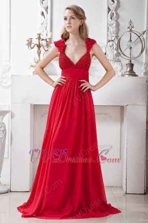 Deep V-Neck Wine Red Designer Pageant Evening Dress