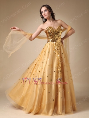 Sweet Heart Golden Sequin Dress For Evening Party Wear