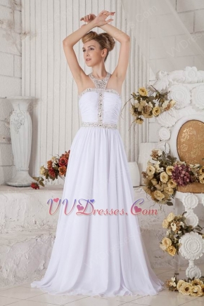 Fashion Halter A-line White Long Women Prom Dress With Crystals