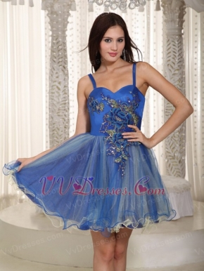 Sexy Blue Spaghetti Straps Short Prom Dress For Sale Knee Length Sexy