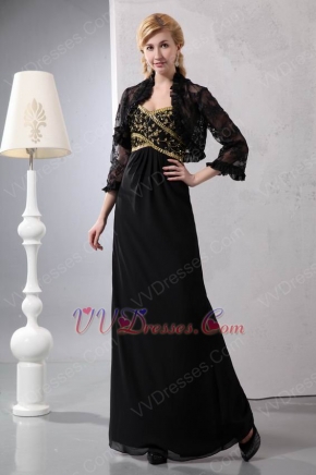 Golden Embroidery Black Wedding Mother Dress With Jacket