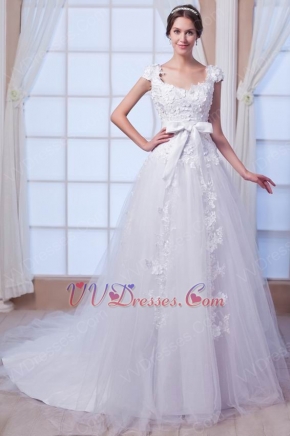 Modest Queen Anne A-line Silhouette With Appliques Bridal Dress