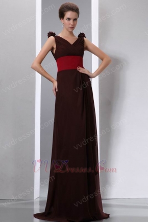 Coconut Brown Chiffon Evening Dress With Cerise Red Belt