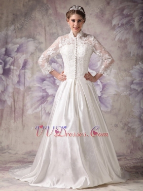 Modest High-neck Long Sleeves Wedding Dress With Appliques