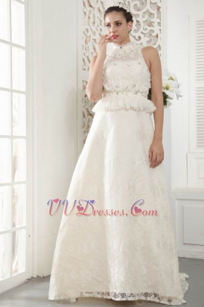 Glamorous Halter A-line Floor Length Skirt Bridal Gown Cream