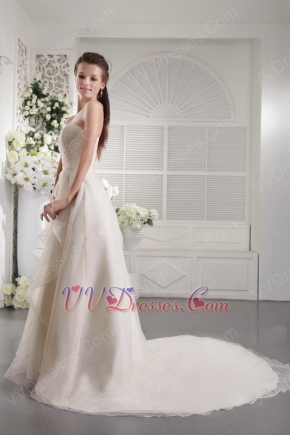 Column Strapless Empire Ivory Organza Appliqued Wedding Dress