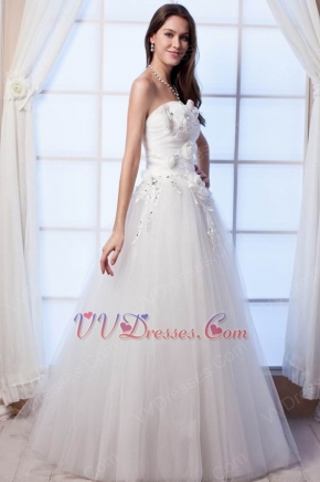 Elegant Strapless A-line Tulle Western Wedding Dresses With Flower