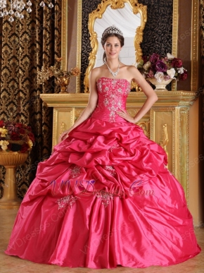 Embroidered Pick-ups Deep Rose Pink Quinceanera Gown Cheap