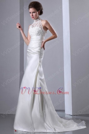 Top Designer Halter Ivory Stain Casual Lace Wedding Bride Gown