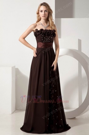 A-line Brown Chiffon Prom Evening Dress With Flower and Beading