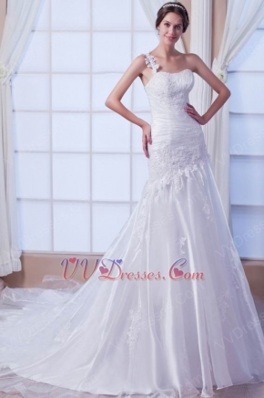 Elegant One Shoulder Appliques Bodice Mermaid Wedding Dress