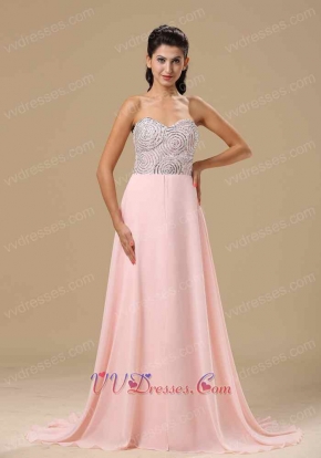 Rolled Beaded Upper Part Empire Waist Baby Pink Prom Gowns Essentials