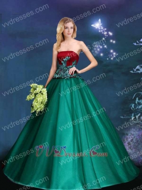 Wine Bodice & Hunter Green Skirt Not Same Color Military Ball Gown For Mature Women