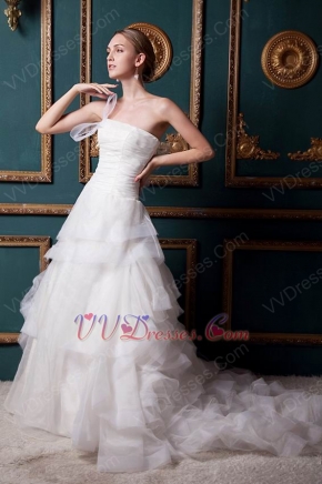 Strapless Ruched Cascade Layers Corset Ivory Wedding Dress