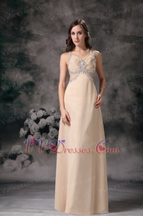 Straps Brush-length Champagne Chiffon Prom Dress Cross Back Inexpensive