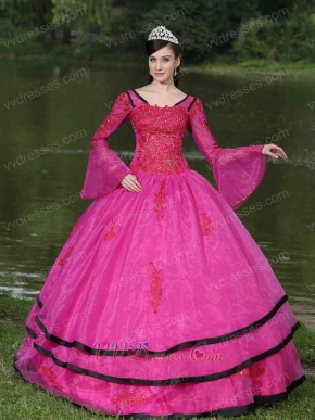 Unique Detachable Long Trumpet Sleeves Warm-toned Fuchsia Court Gowns