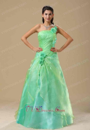 Mint Apple Green One Shoulder Prom Dress With Hand Made Rose Folwers