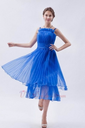 Sexy Straps Tea Length Layers Skirt Azure Short Prom Dress