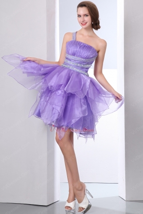 Affordable One Shoulder Crystals Lavender Graduation Dress