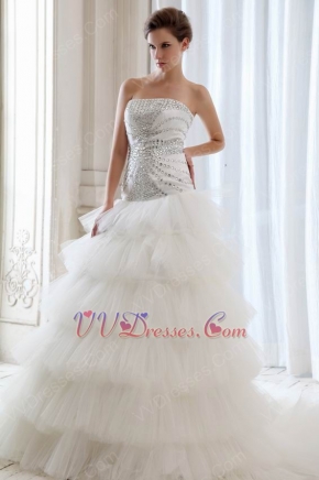 Brand New Strapless Layers Puffy Skirt Ivory Chapel Wedding Gown