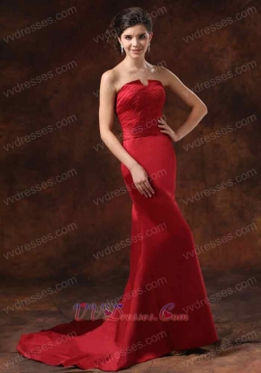 U-Shaped Strapless Mermaid Red Satin Beauty Contest Pageant Dress