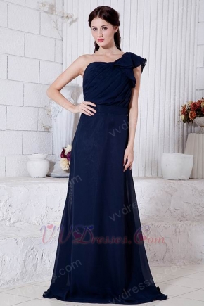 Cheap One Shoulder Chiffon Skirt Navy Blue Evening Dress