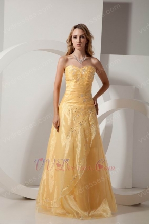 Sweetheart Embroidered Golden Yellow Skirt Prom Dress Elegant