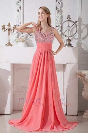 Cheap Beaded A-line Style Pink Chiffon Evening Dress