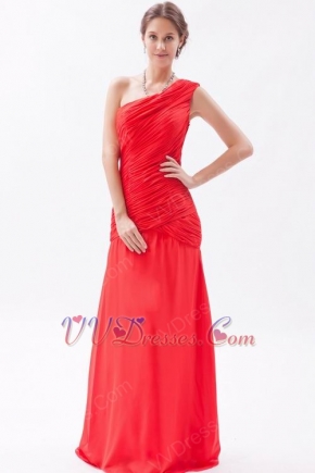 Cheap One Shoulder A-line Red Chiffon Evening Dress