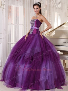 Strapless Beaded Fading Purple Skirt Prom Quinceanera Girl Dress
