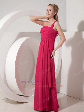 Deep Rose Pink Chiffon One Shoulder Prom Cocktail Dress
