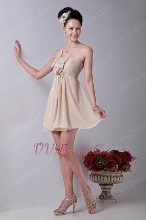 One Shoulder Champagne Discount Mini Graduation Dress