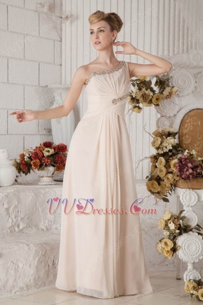 One Shoulder Sheath Pink Chiffon Prom Dress With Beadings