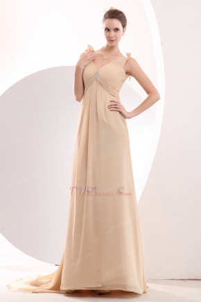 V-Neck Peach Puff Beautiful 2019 Chiffon Evening Dress For Club