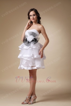 Layers Knee Length Skirt Prom Dress With Feather Flower Decorate